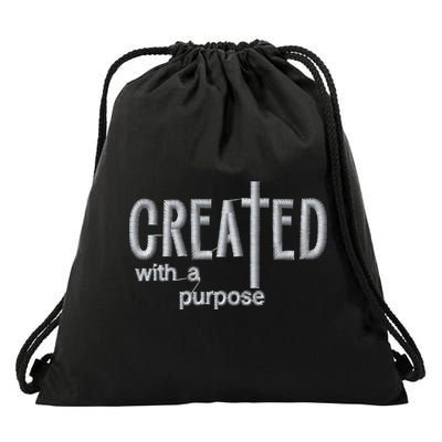 Created With A Purpose Christian Faith Jesus Embroidered Embroidered Drawstring Bag