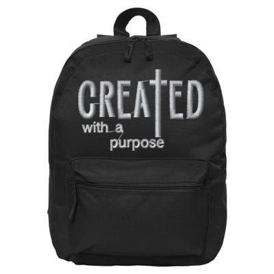 Created With A Purpose Christian Faith Jesus Embroidered Embroidered 16 in Basic Backpack