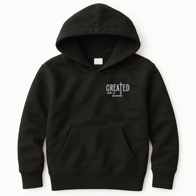 Created With A Purpose Christian Faith Jesus Embroidered Embroidered Kids Hoodie