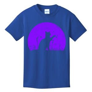 Cat With Butterfly Purple Sunset Gift Kids T-Shirt