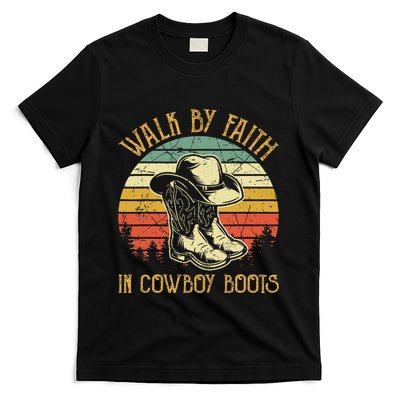Christian Walk By Faith In Cowboy Boots Cowgirl Western T-Shirt