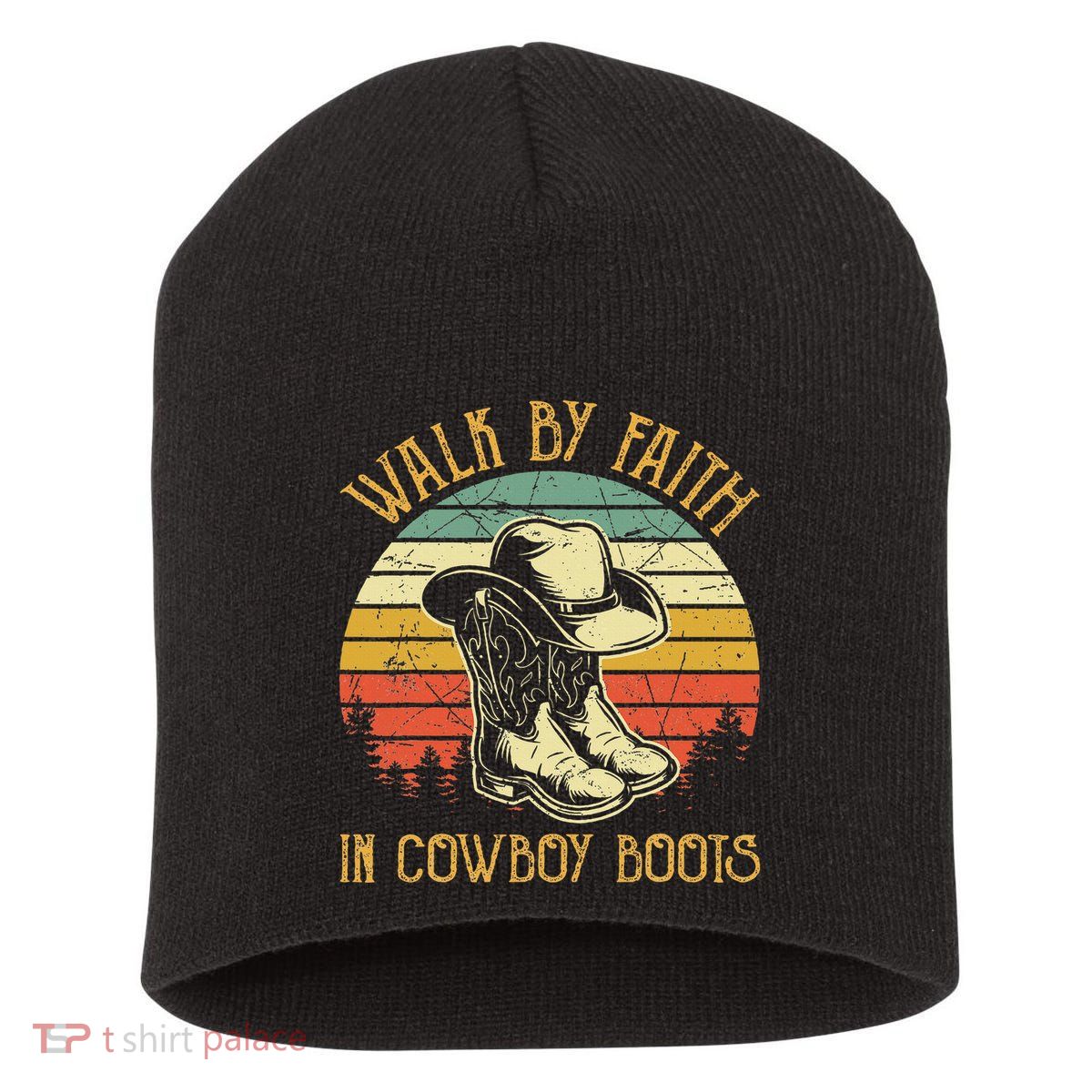 Christian Walk By Faith In Cowboy Boots Cowgirl Western Short Acrylic Beanie