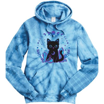 Cute Witchy Black Cat Crystal Alchemy Kawaii Pastel Goth Tie Dye Hoodie