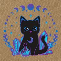 Cute Witchy Black Cat Crystal Alchemy Kawaii Pastel Goth Cotton Canvas Backpack