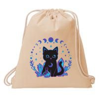 Cute Witchy Black Cat Crystal Alchemy Kawaii Pastel Goth Drawstring Bag