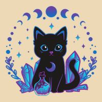 Cute Witchy Black Cat Crystal Alchemy Kawaii Pastel Goth Drawstring Bag