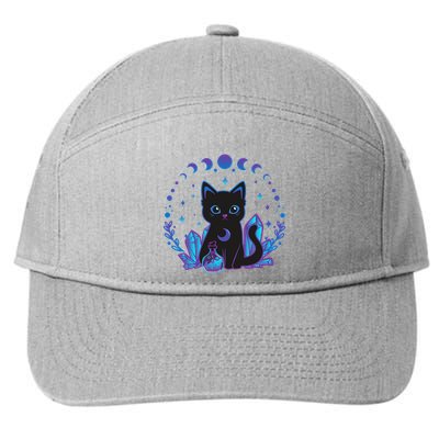 Cute Witchy Black Cat Crystal Alchemy Kawaii Pastel Goth 7-Panel Snapback Hat