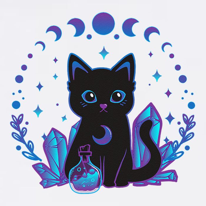 Cute Witchy Black Cat Crystal Alchemy Kawaii Pastel Goth Cool Comfort Performance Bucket Hat
