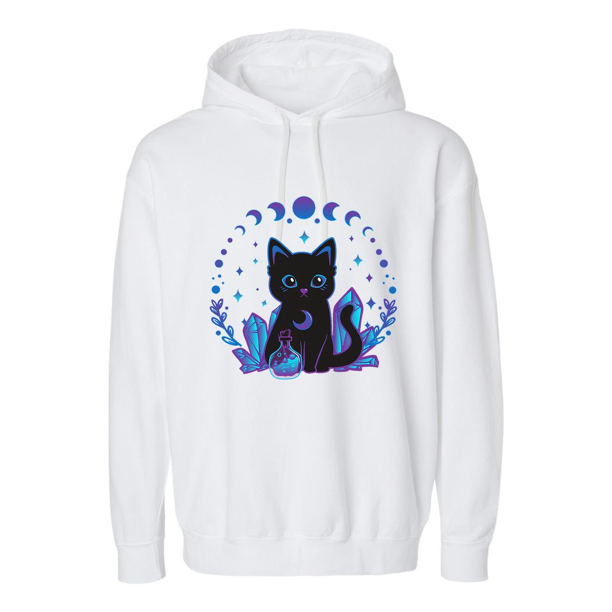 Cute Witchy Black Cat Crystal Alchemy Kawaii Pastel Goth Garment-Dyed Fleece Hoodie
