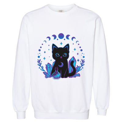 Cute Witchy Black Cat Crystal Alchemy Kawaii Pastel Goth Garment-Dyed Sweatshirt