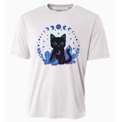 Cute Witchy Black Cat Crystal Alchemy Kawaii Pastel Goth Cooling Performance Crew T-Shirt