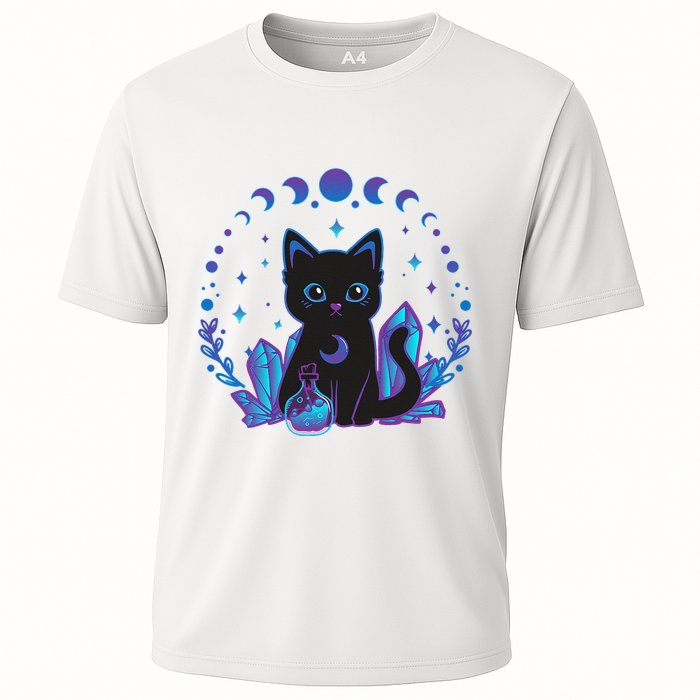 Cute Witchy Black Cat Crystal Alchemy Kawaii Pastel Goth Cooling Performance Crew T-Shirt
