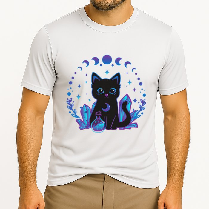 Cute Witchy Black Cat Crystal Alchemy Kawaii Pastel Goth Cooling Performance Crew T-Shirt