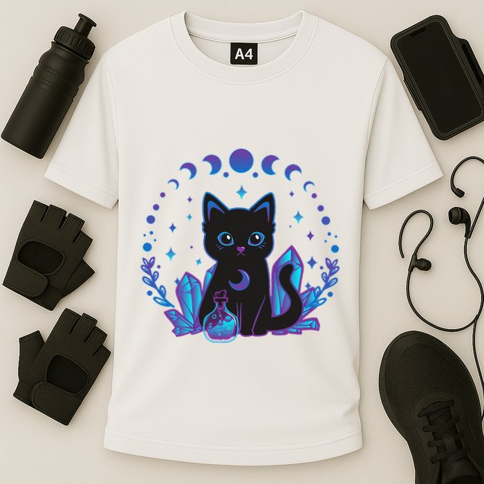 Cute Witchy Black Cat Crystal Alchemy Kawaii Pastel Goth Cooling Performance Crew T-Shirt
