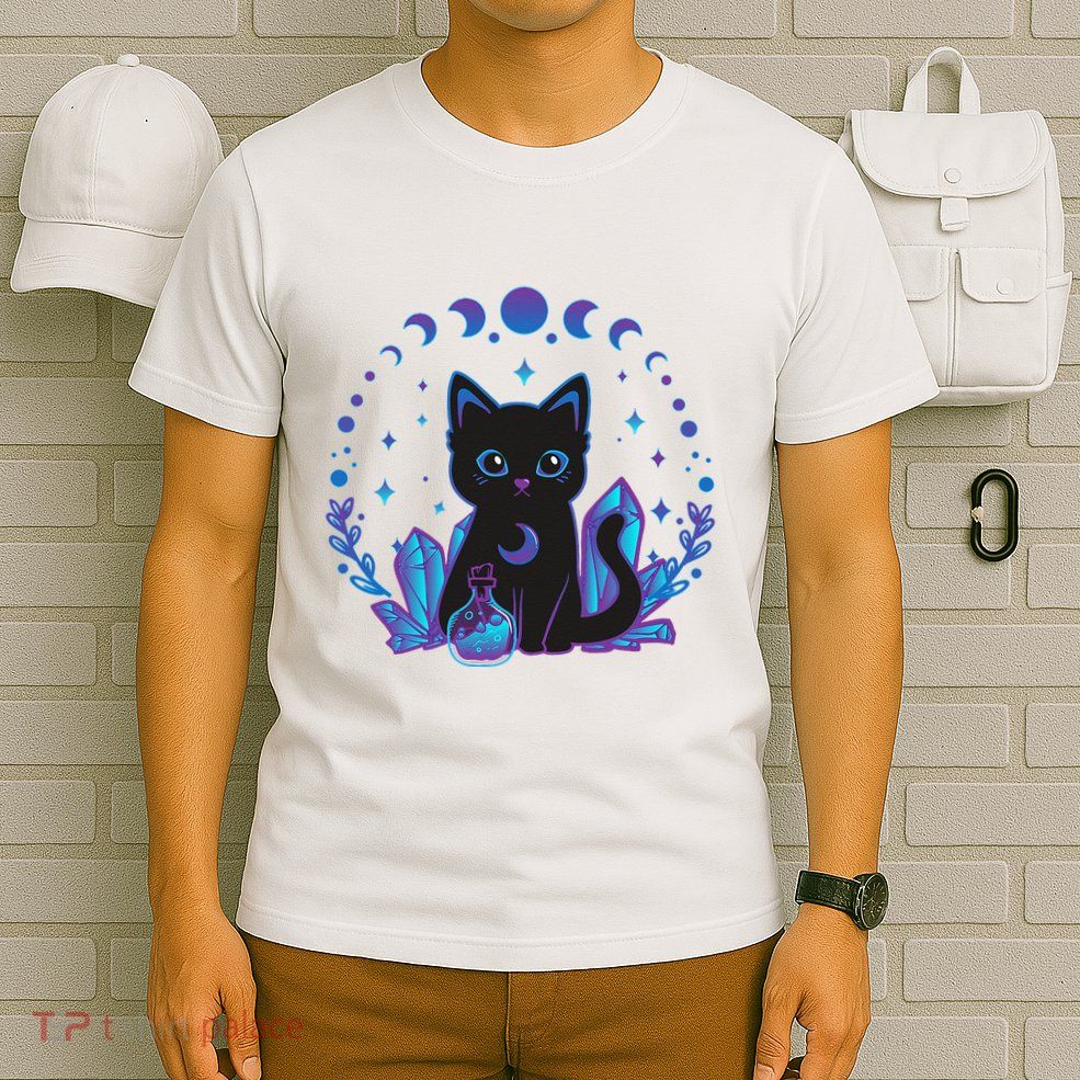 Cute Witchy Black Cat Crystal Alchemy Kawaii Pastel Goth T-Shirt