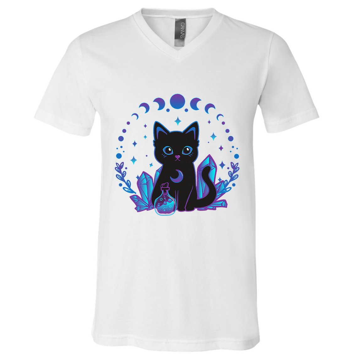 Cute Witchy Black Cat Crystal Alchemy Kawaii Pastel Goth V-Neck T-Shirt
