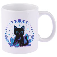 Cute Witchy Black Cat Crystal Alchemy Kawaii Pastel Goth 11oz C Handle Ceramic Mug