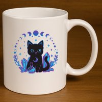 Cute Witchy Black Cat Crystal Alchemy Kawaii Pastel Goth 11oz C Handle Ceramic Mug