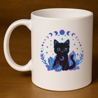 Cute Witchy Black Cat Crystal Alchemy Kawaii Pastel Goth 11oz C Handle Ceramic Mug