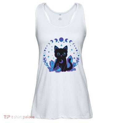 Cute Witchy Black Cat Crystal Alchemy Kawaii Pastel Goth Ladies Essential Flowy Tank
