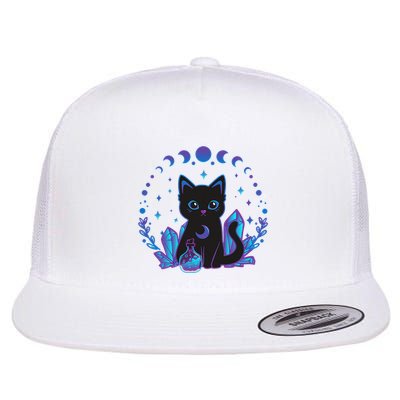 Cute Witchy Black Cat Crystal Alchemy Kawaii Pastel Goth Flatbill Hat
