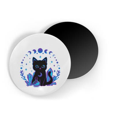 Cute Witchy Black Cat Crystal Alchemy Kawaii Pastel Goth Magnet