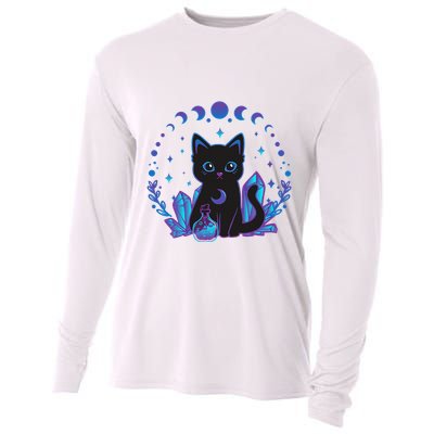 Cute Witchy Black Cat Crystal Alchemy Kawaii Pastel Goth Cooling Performance Long Sleeve Crew