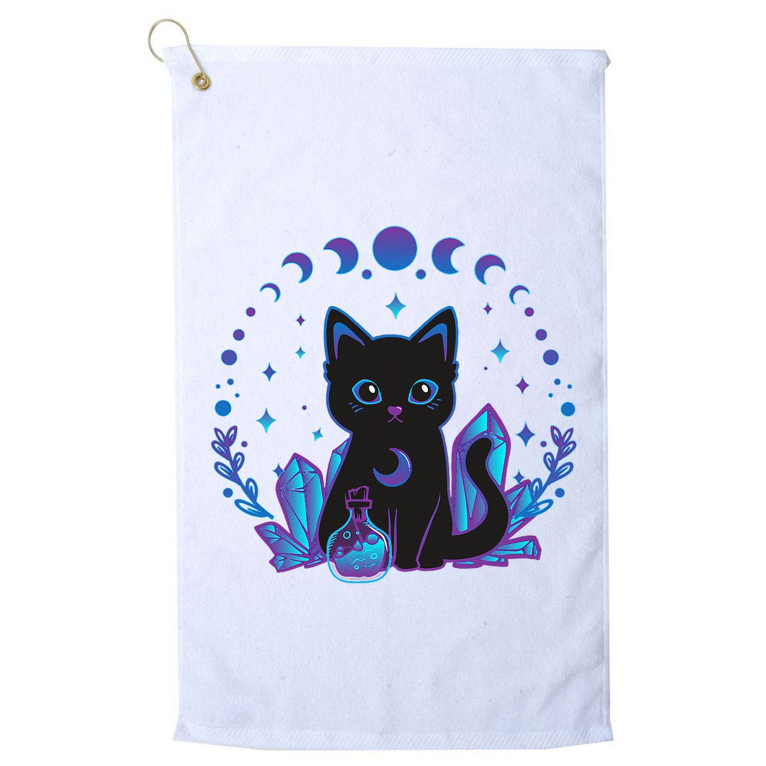 Cute Witchy Black Cat Crystal Alchemy Kawaii Pastel Goth Golf Towel