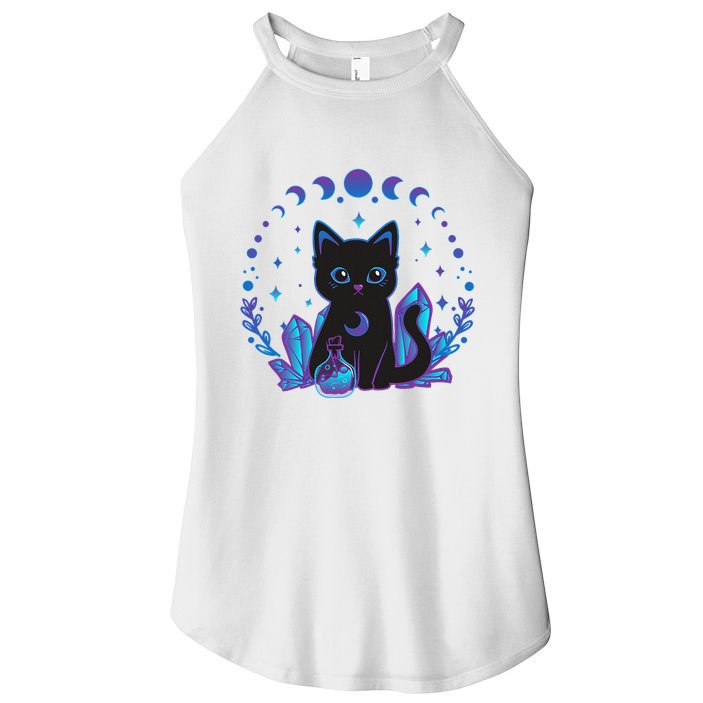 Cute Witchy Black Cat Crystal Alchemy Kawaii Pastel Goth Women's Perfect Tri Rocker Tank