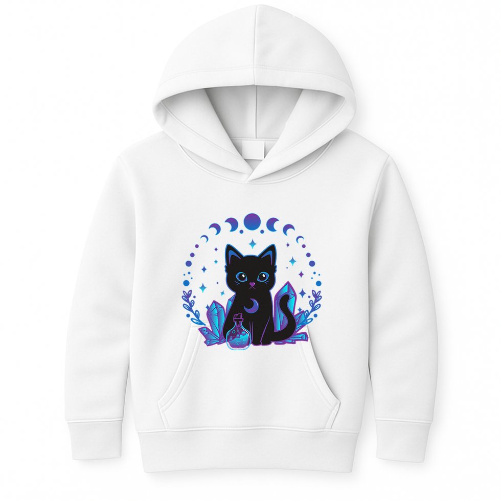 Cute Witchy Black Cat Crystal Alchemy Kawaii Pastel Goth Kids Hoodie
