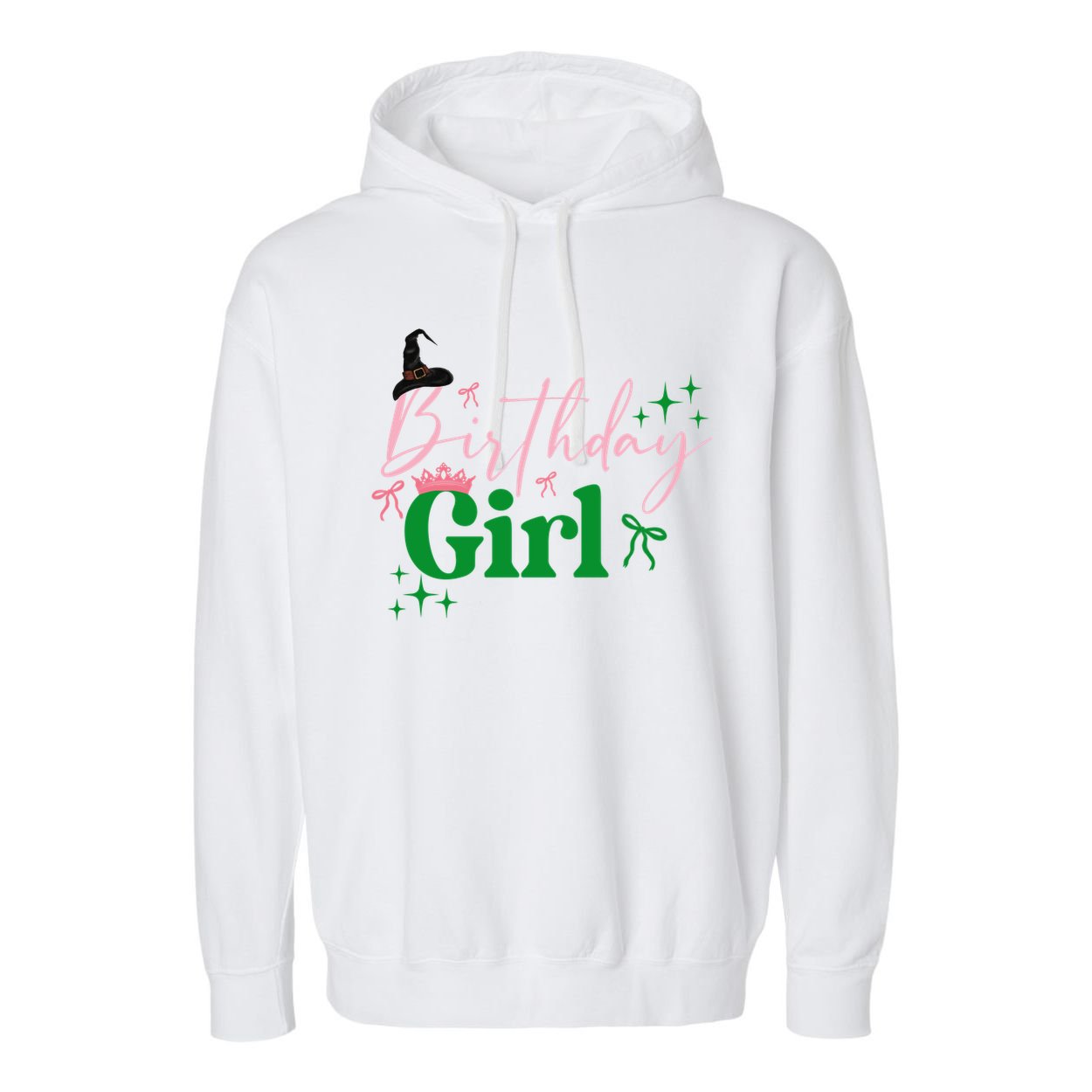 Cute Witch Birthday Girl Pink And Green Garment-Dyed Fleece Hoodie