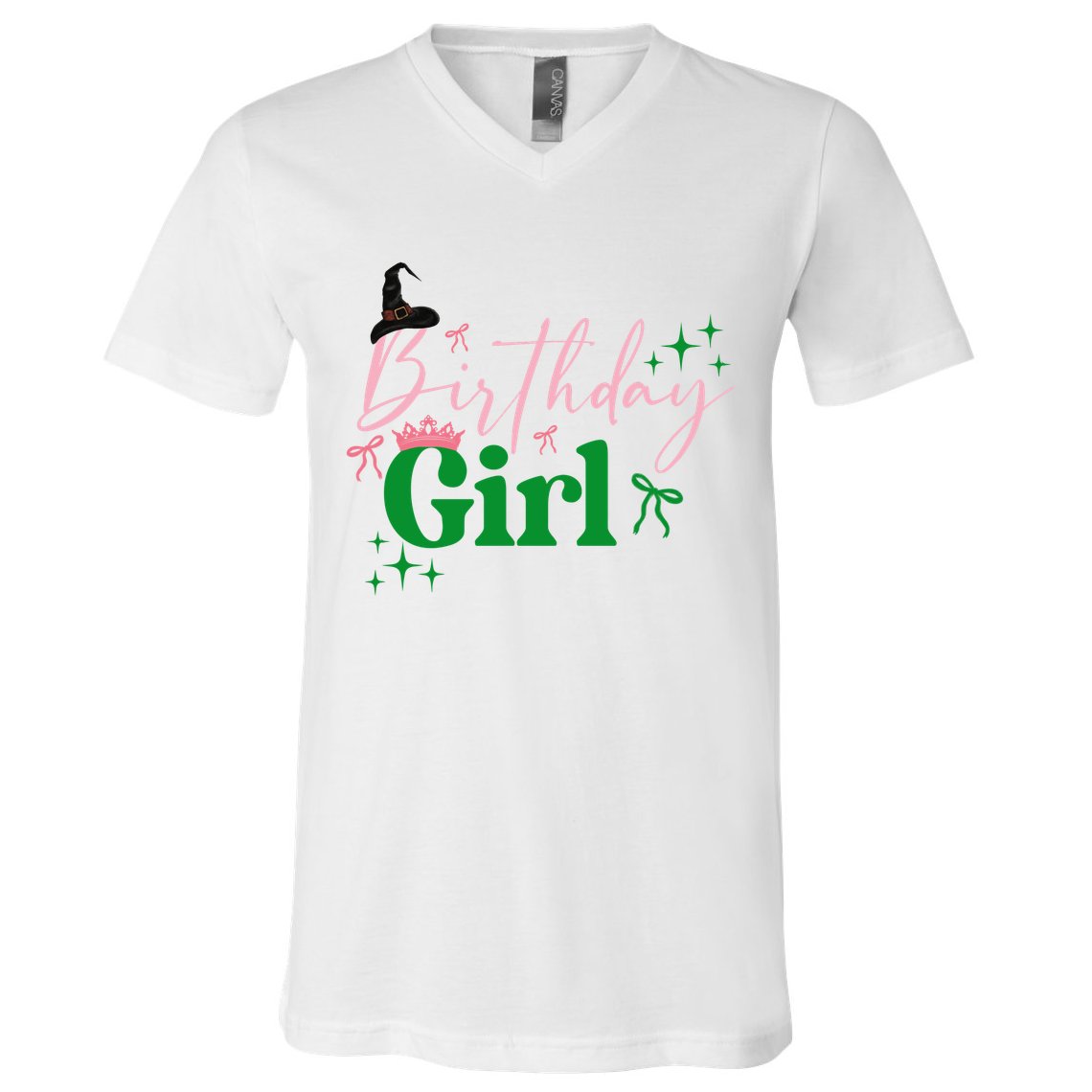 Cute Witch Birthday Girl Pink And Green V-Neck T-Shirt