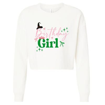 Cute Witch Birthday Girl Pink And Green Cropped Pullover Crew