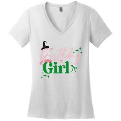 Cute Witch Birthday Girl Pink And Green Women's V-Neck T-Shirt