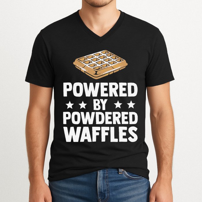 Cool Waffle Breakfast Snack Powered By Powdered Waffles V-Neck T-Shirt