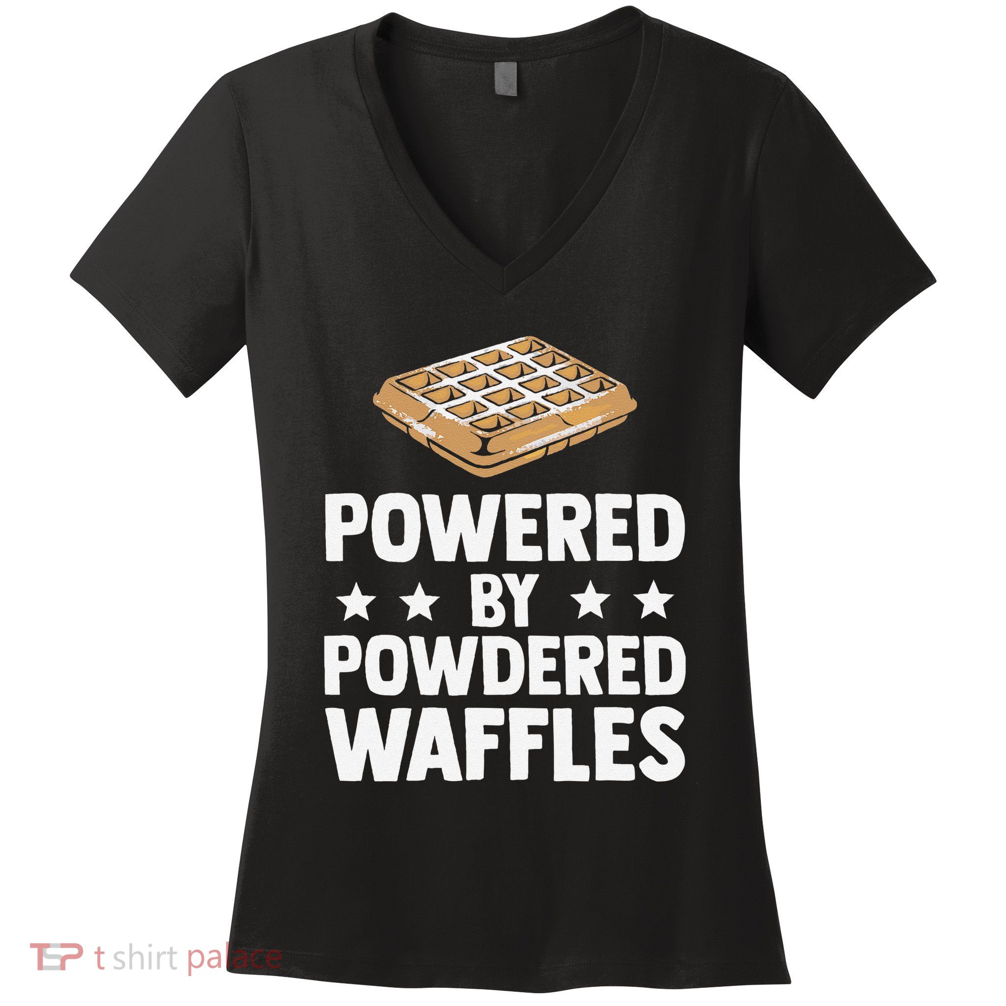 Cool Waffle Breakfast Snack Powered By Powdered Waffles Women's V-Neck T-Shirt