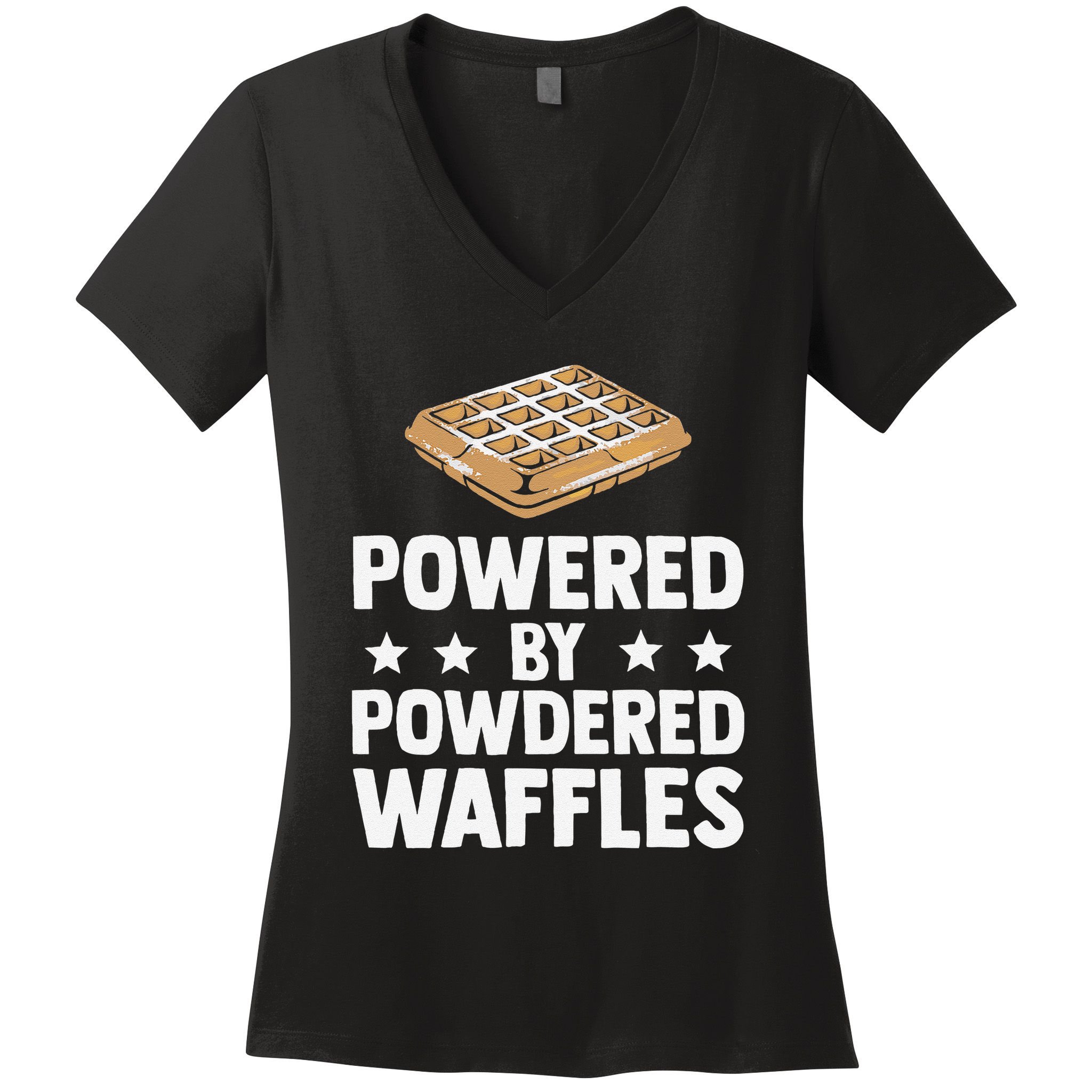 Cool Waffle Breakfast Snack Powered By Powdered Waffles Women's V-Neck T-Shirt