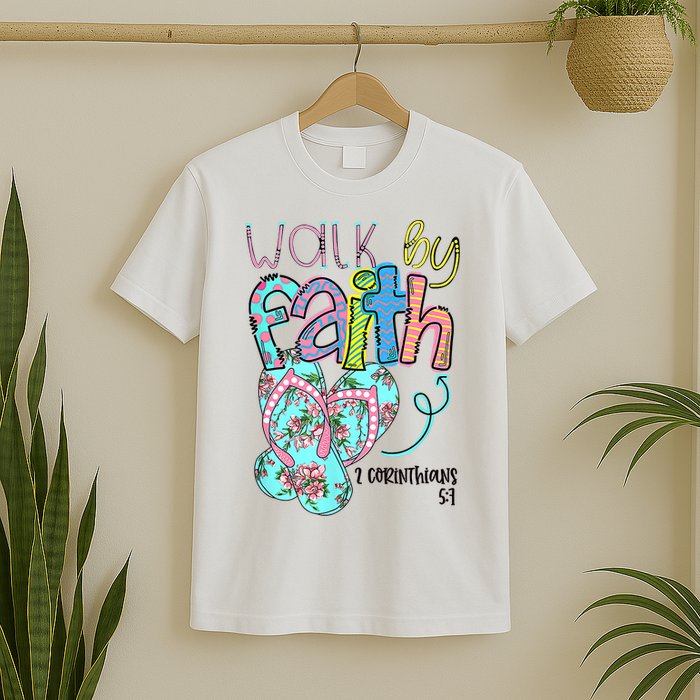 Christian Walk By Faith Flip Flops Summer T-Shirt