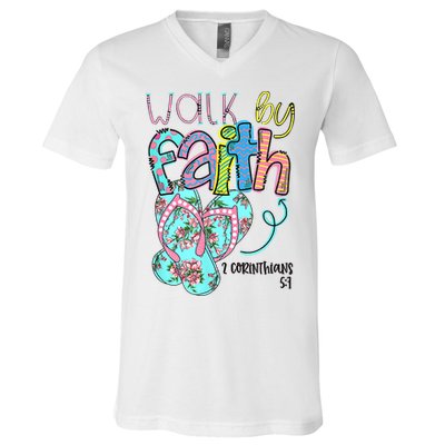 Christian Walk By Faith Flip Flops Summer V-Neck T-Shirt