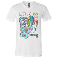 Christian Walk By Faith Flip Flops Summer V-Neck T-Shirt