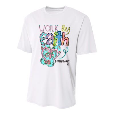Christian Walk By Faith Flip Flops Summer Youth Performance Sprint T-Shirt