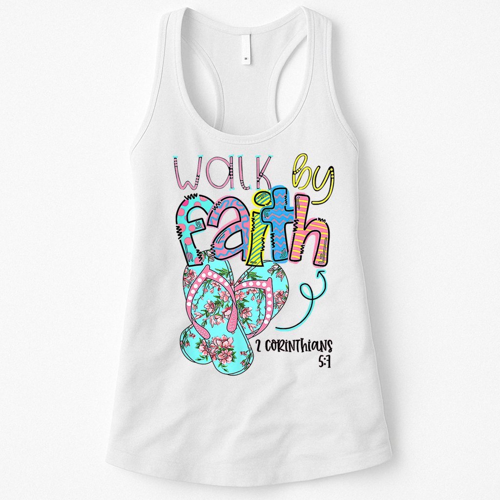 Christian Walk By Faith Flip Flops Summer Womens Tank Top