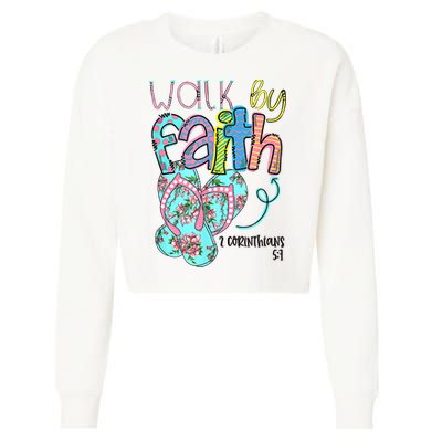 Christian Walk By Faith Flip Flops Summer Cropped Pullover Crew