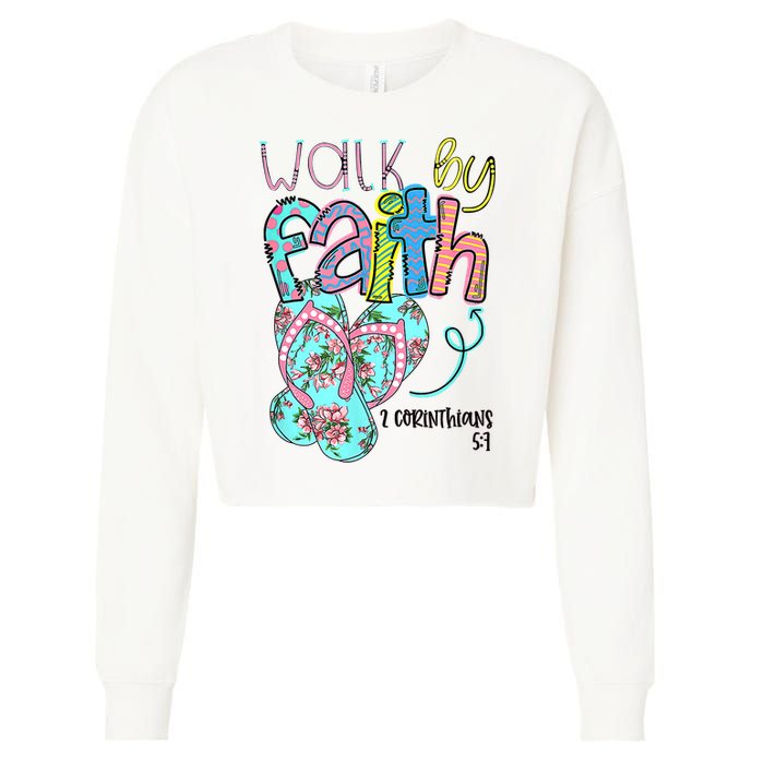 Christian Walk By Faith Flip Flops Summer Cropped Pullover Crew