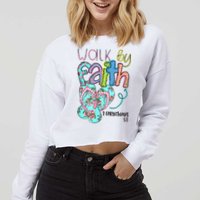 Christian Walk By Faith Flip Flops Summer Cropped Pullover Crew