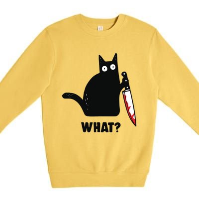 Cat What Black Cat Murderous Cat With Knife Premium Crewneck Sweatshirt