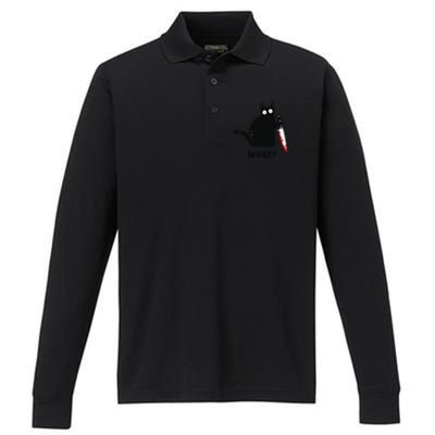 Cat What Black Cat Murderous Cat With Knife Performance Long Sleeve Polo