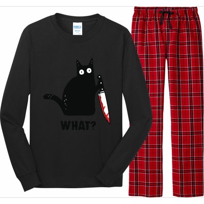 Cat What Black Cat Murderous Cat With Knife Long Sleeve Pajama Set