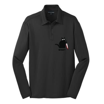 Cat What Black Cat Murderous Cat With Knife Silk Touch Performance Long Sleeve Polo