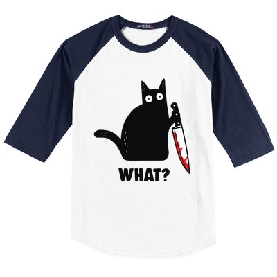 Cat What Black Cat Murderous Cat With Knife Baseball Sleeve Shirt